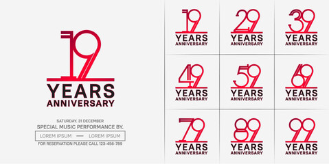 set of anniversary logotype red and black color for special celebration event