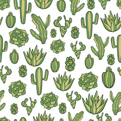 Green Cactus Doodle Seamless Vector Repeat Pattern