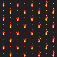 Seamless pattern 8 bit pixel style fire flame isolated on black background