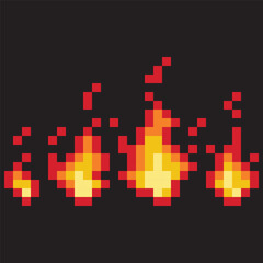 8 bit pixel style fire flame isolated on black background