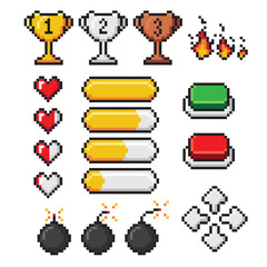 Pixel game icon. Ui web bars and buttons for 8 bit console retro elements