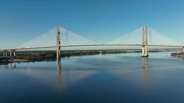Aerial view of the Dames Point Bridge in Jacksonville, Florida. 