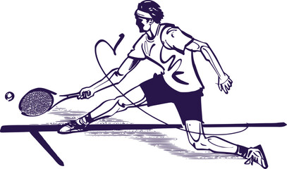 vector sketch of the tennis player with racket and tennis ball