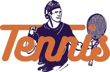 vector sketch of the tennis player with racket and tennis ball