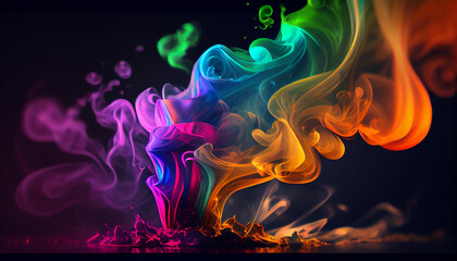 Explosive crazy abstraction from colored smoke on a dark background