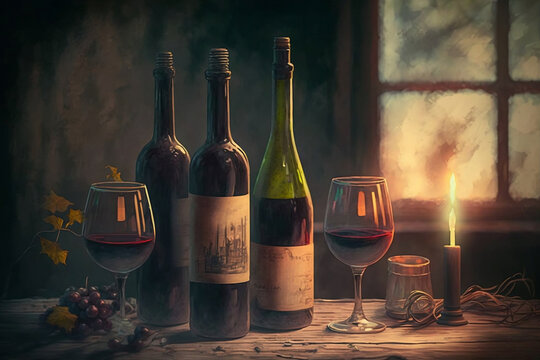still life with wine and bottle