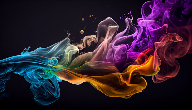 Explosive crazy abstraction from colored smoke on a dark background