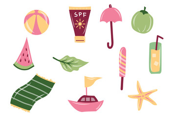 vector summer icons set includes a variety of summer-themed beach vacation outdoor activities summer sports