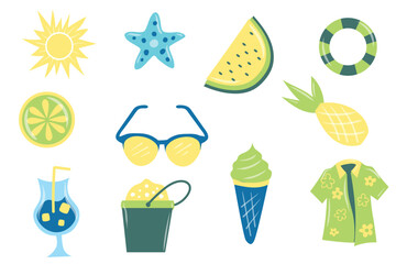 vector summer icons set includes a variety of summer-themed beach vacation outdoor activities summer sports