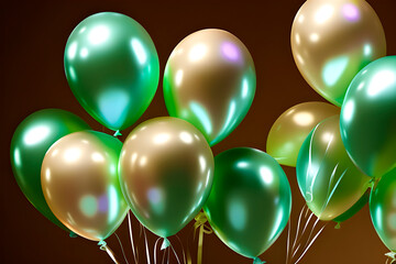 iridescent glitter balloons with ribbons, holiday balloons, generative ai