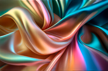 elegant background from the folds of iridescent fabric, silk fabric with folds, shiny silk velvet, generative ai