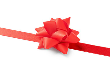 Ribbon with red bow on white background, closeup