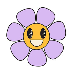 Groovy flower cartoon characters. Funny happy daisy with eyes and smile.