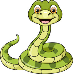 Cute green snake cartoon on white background
