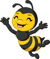 Cute happy bee cartoon on white background