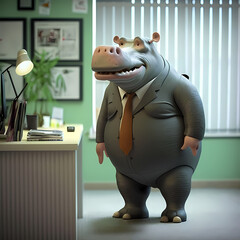 Hippopotamus Office Suit. Generative AI