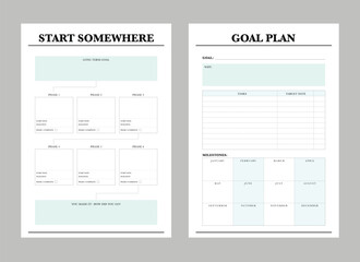 Start somewhere and goal planner. Paper sheet. Realistic vector illustration.