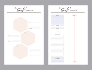 Goal overview Planner template. Business organizer page. Paper sheet. Realistic vector illustration.