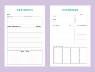 Goal Planner vector template. Vector illustration.