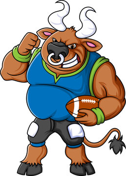 the bull mascot of American football complete with player clothe