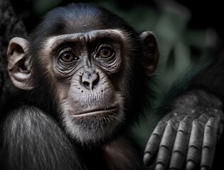 Naklejka premium Portrait of a monkey in the forest, male, black and white photograph of isolated wild forest monkey