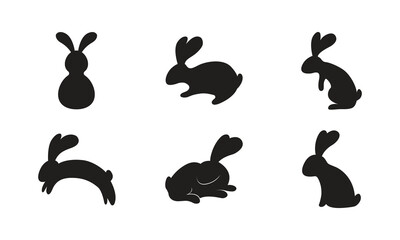 Set of silhouette rabbits or bunnies isolated on white background, Vector illustration