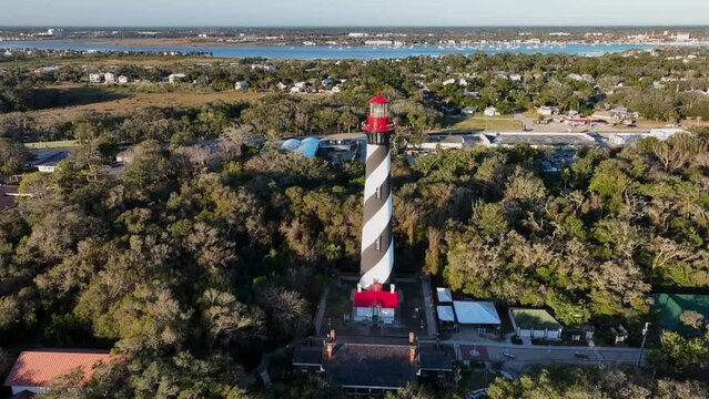 Aerial view of St Augustine Lighthouse during sunrise.