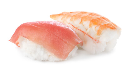 Delicious nigiri sushi isolated on white. Traditional Japanese cuisine