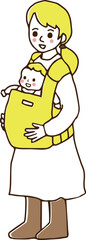 抱っこ紐で抱っこをするママのイラスト