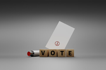 South Korea's election ballot stamp symbol and a ballot with the word vote. 3d rendering