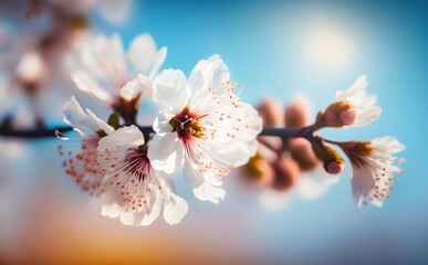Obraz na płótnie Canvas cherry blossom in spring at sky background, Generative AI