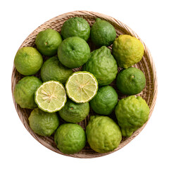 Fresh bergamot fruit in a basket, Food ingredients and extract used for medicine, tea, perfumes and cosmetics - obrazy, fototapety, plakaty