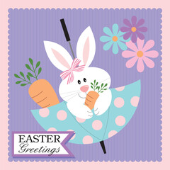 easter card with bunny and carrot on the umbrella