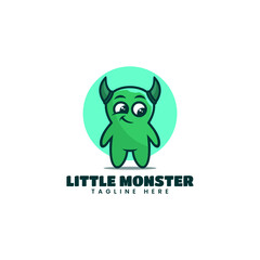 Vector Logo Illustration Little Monster Mascot Cartoon Style.