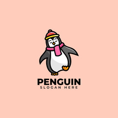 Vector Logo Illustration Penguin Mascot Cartoon Style.