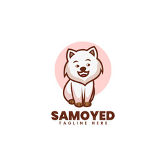Vector Logo Illustration Little Samoyed Mascot Cartoon Style.