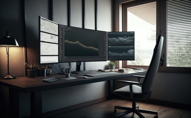 monitor showing chart of share in professional office room, Generative AI