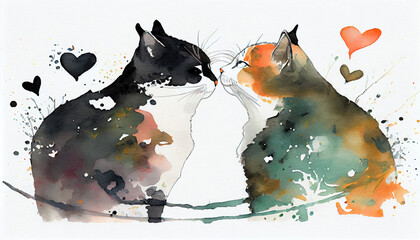 Cats in love, illustration, watercolor, generative AI