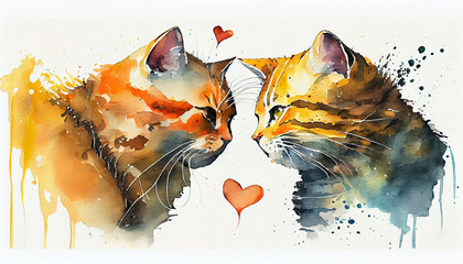 Cat in love, illustration, generative AI
