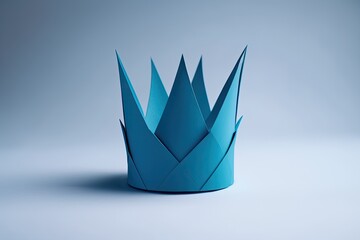 Photo of a blue paper crown against a white background. Generative AI