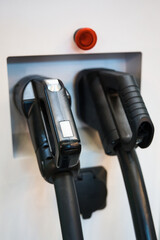 Charging station for electric cars with plugs close view