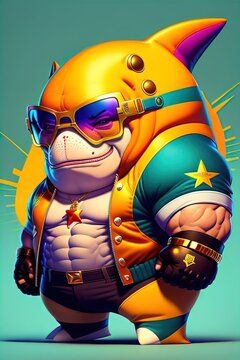 Shark with muscular body, Muscular Shark, Shark with Clothes, Shark with Sunglasses, Shark Westler, Generative AI