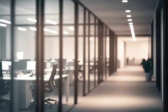 Abstract modern office workspace design background blur. Photo generative AI