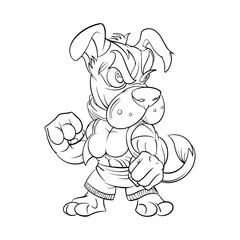 Coloring mascot with dog character, fighting dog, cartoon illustration