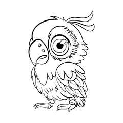 Coloring mascot with parrot character, cartoon illustration