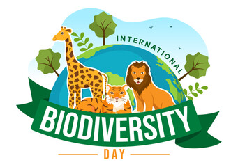 World Biodiversity Day on May 22 Illustration with Biological Diversity, Earth and Animal in Flat Cartoon Hand Drawn for Landing Page Templates