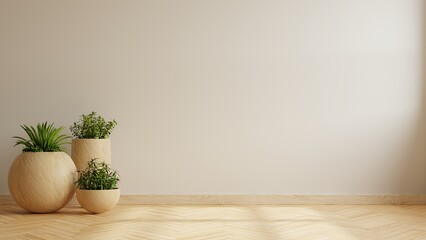 Fototapeta na wymiar Wall mockup with plant set on wooden flooring.