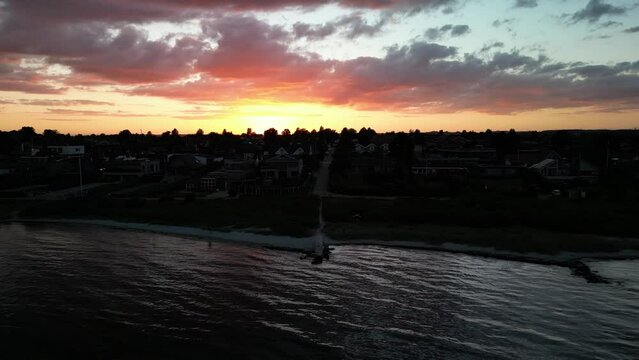 Aerial Sunset Over North Sea, Ega, Denmark