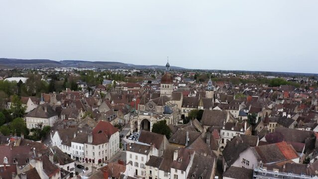 Church in center of village in Europe (4k 30p Drone)