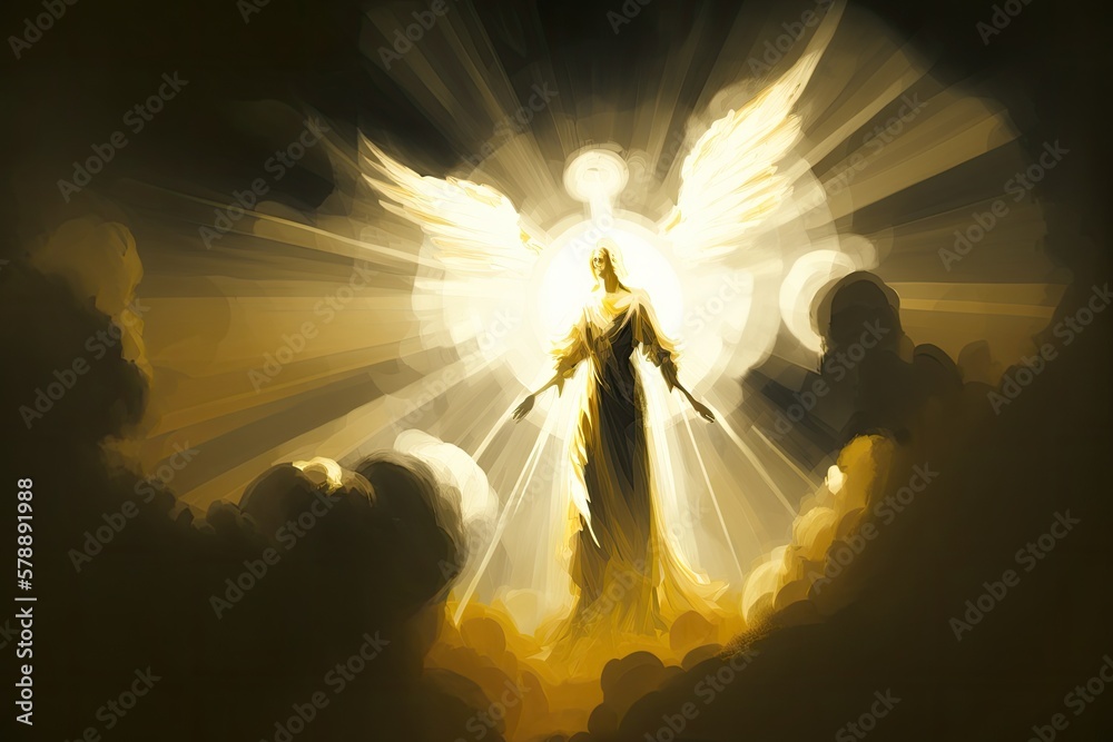 Canvas Prints abstract digital painting illustration of a heavenly angel formed of light in the clouds with golden